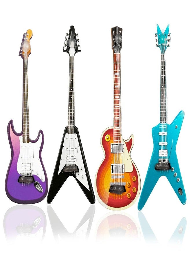 Suartus Miniature Guitar Miniature Bass Model - 4Pcs 1:12 Mini Musical Instrument Bass Guitar Wooden Guitar Model Display Ornaments for Mini Music Room Dollhouse Accessories Model Home Decoration - Image 1